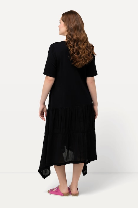 Midikleid, Struktur, V-Ausschnitt, Halbarm, Biobaumwolle