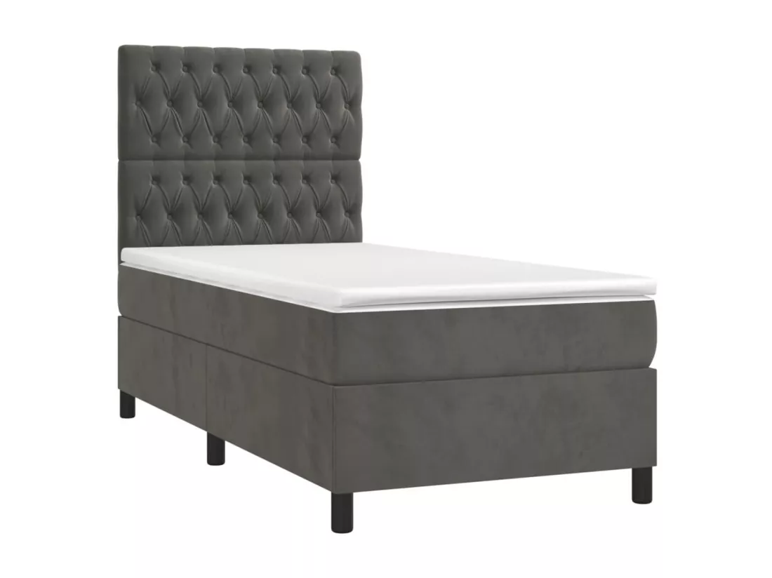 Sommier tapissier et matelas et LED Gris foncé 90x190cm Velours