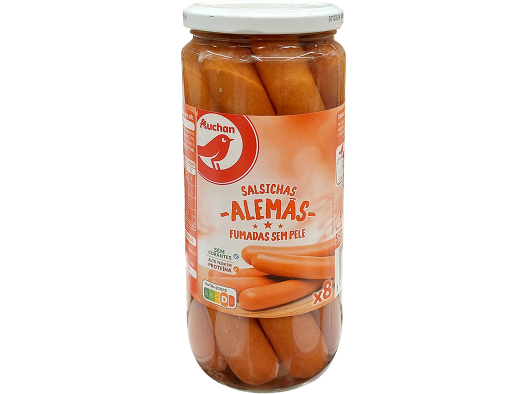 SALSICHAS ALEMÃS AUCHAN FUMADA SEM PELE 8UN 550(360)G