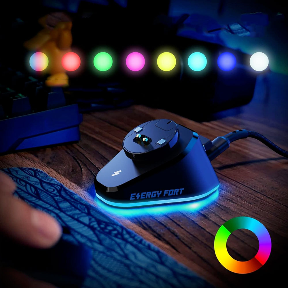 Logitech Maus / Razer Maus Gaming Wireless Charging Dockingstation Lade Station Halterung mit RGB Beleuchtung   2x USB A - Schwarz