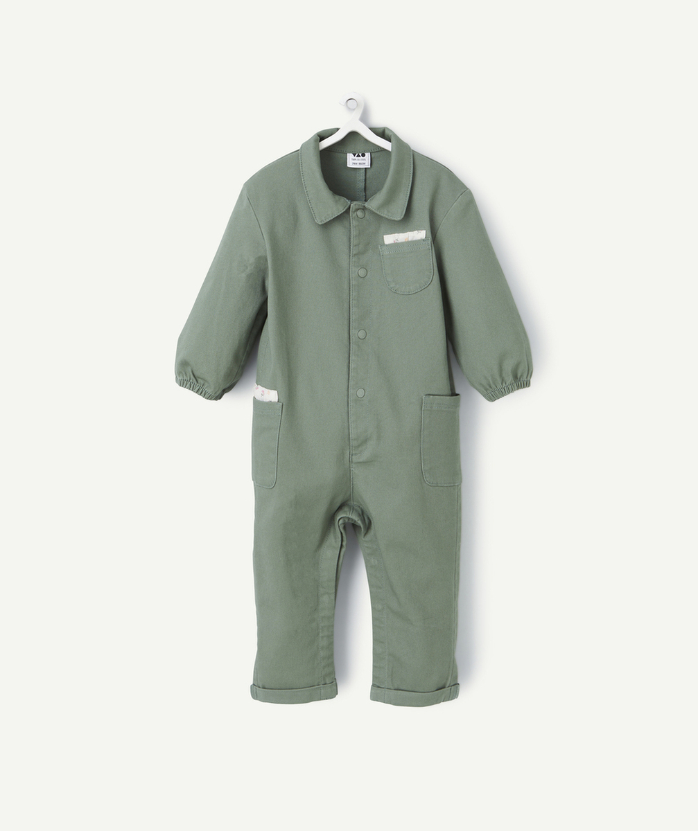 COMBINAISON MANCHES LONGUES BÉBÉ FILLE KAKI DÉTAILS AVEC FLEURS