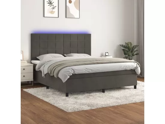 Sommier tapissier matelas et LED Gris foncé 180x200 cm Velours