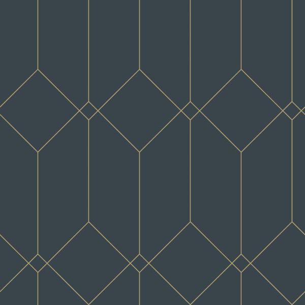 Estahome Art Deco Motief Behang I - 0,53 x 10,05 m - Donkerblauw / Goud