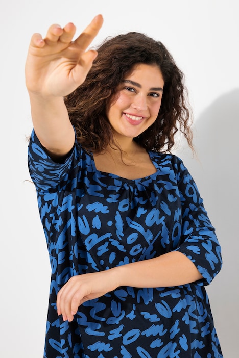 Shirt, A-Linie, Zierfalten, Carree-Ausschnitt, 3/4-Arm