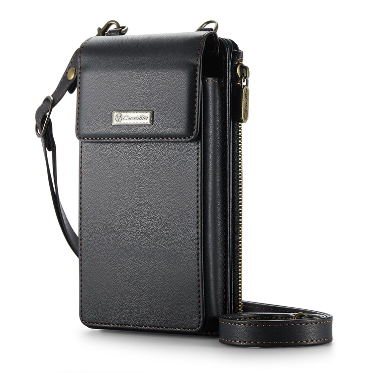 (17x10x3cm) Universal Handy Leder Umhängetasche Portemonnaie Fashion Crossbody Bag (RFID Schutz) - Schwarz