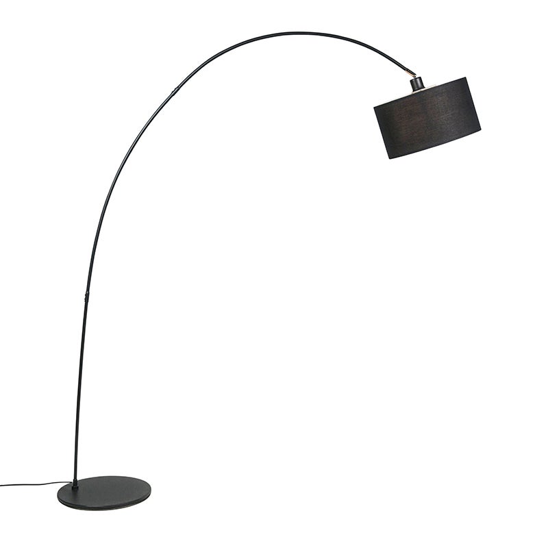 QAZQA - Moderne intelligente booglamp, zwart, incl. A60 WiFi - Vinossa Dimmer | Dimbaar | Woonkamer - Staal, Langwerpig - LED-compatibel, E27