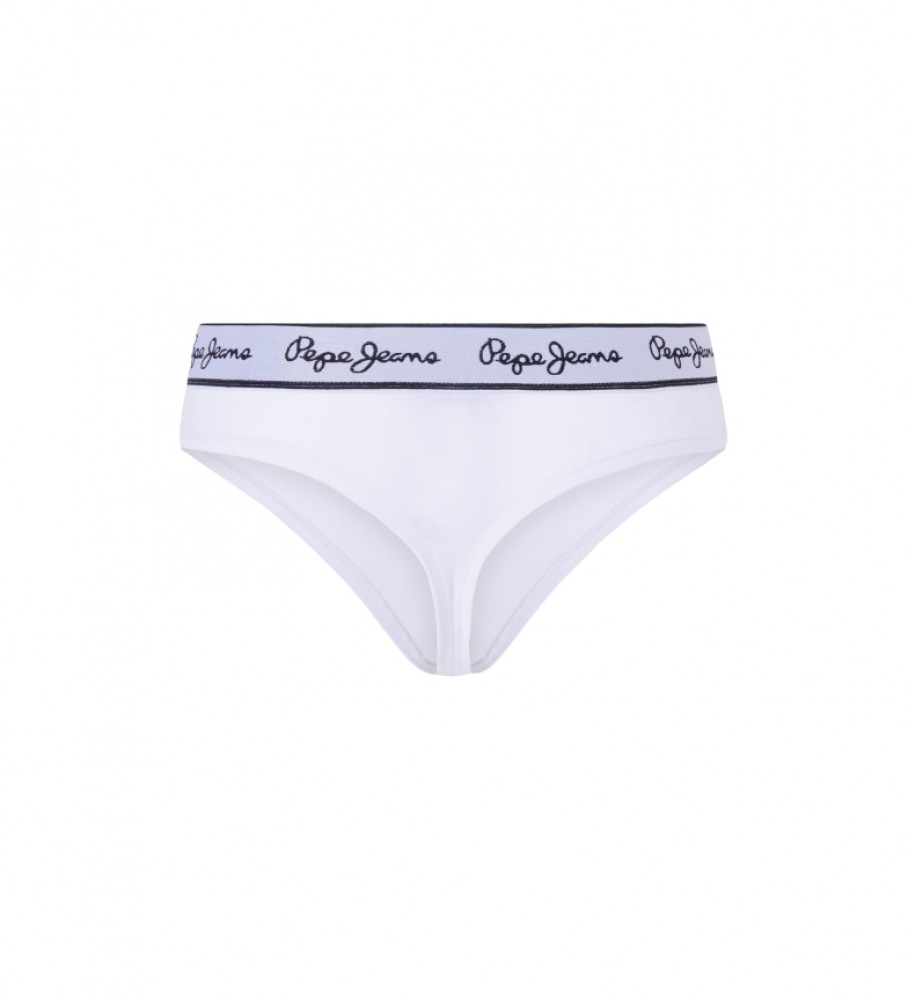 Calcinha fio dental clássica Pepe Jeans com estampa de logo branca