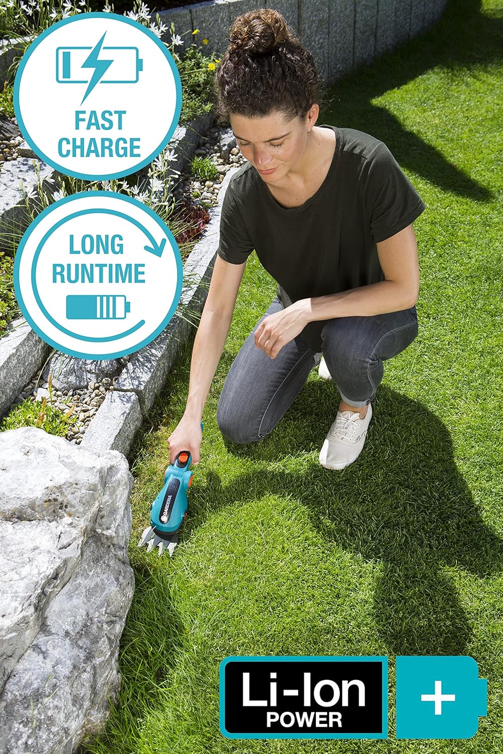Gardena Set Akku-Gras- und Strauchschere ComfortCut Li: Grasschere mit Komfortgriff für präzisen, komfortablen Rasenkanten- und Formschnitt (9857-20)