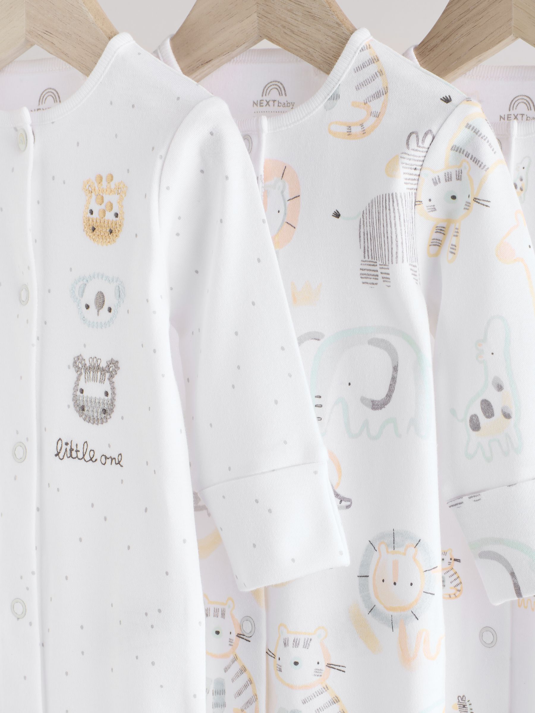Wit - Dierenprint babypyjama's van 100% katoen, 3 stuks (0-2jaar)