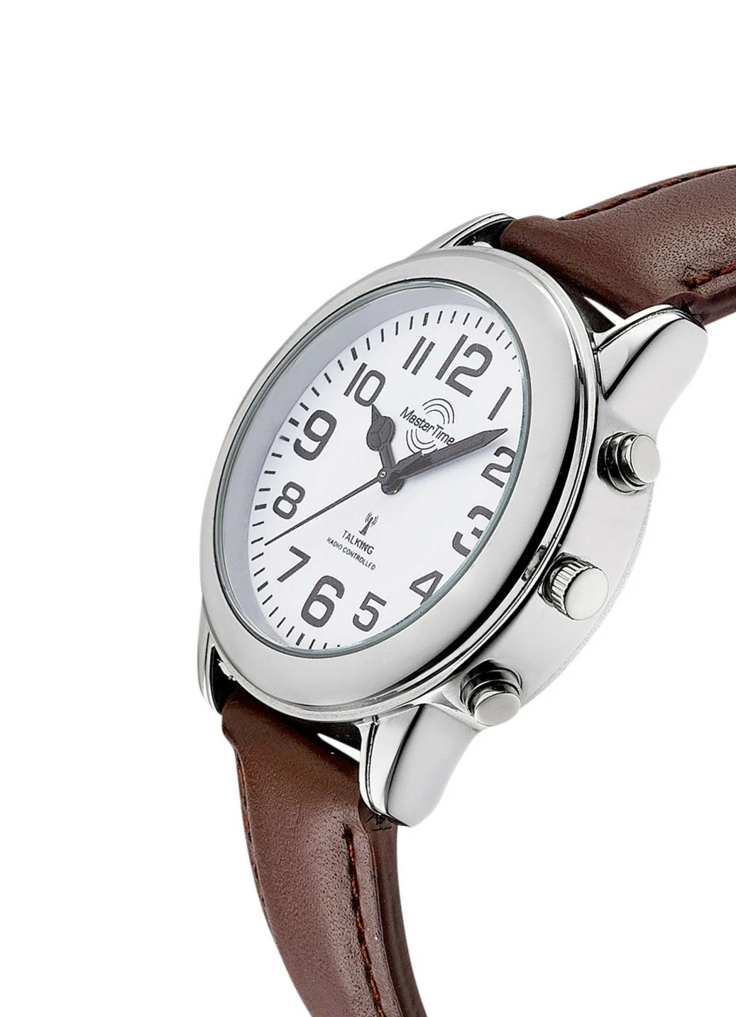 Funk-Herrenuhr mit Lederband und sprechender Zeitansage