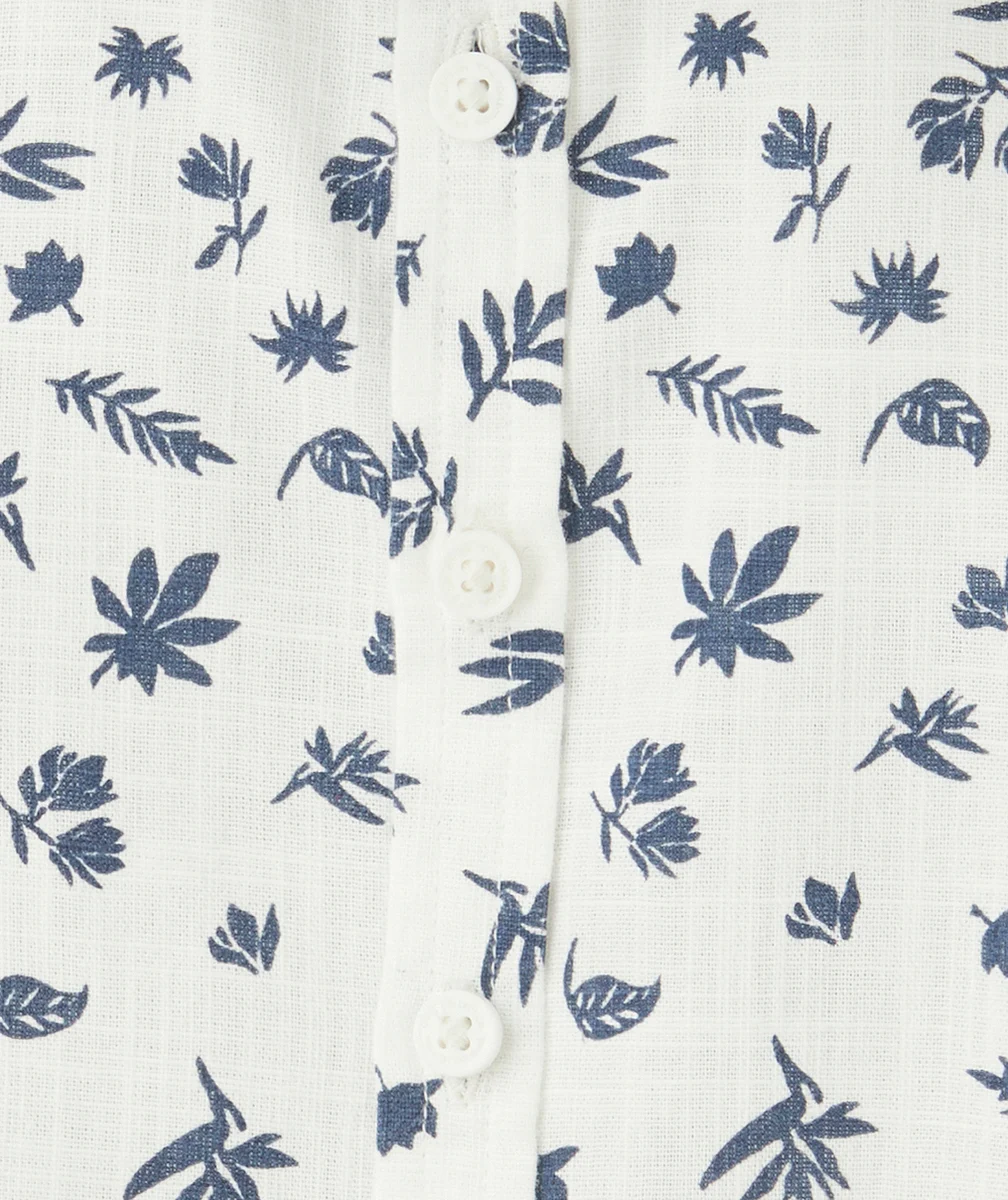 CHEMISE MANCHES LONGUES GARÇON BLANCHE AVEC IMPRIMÉ FEUILLES BLEUES