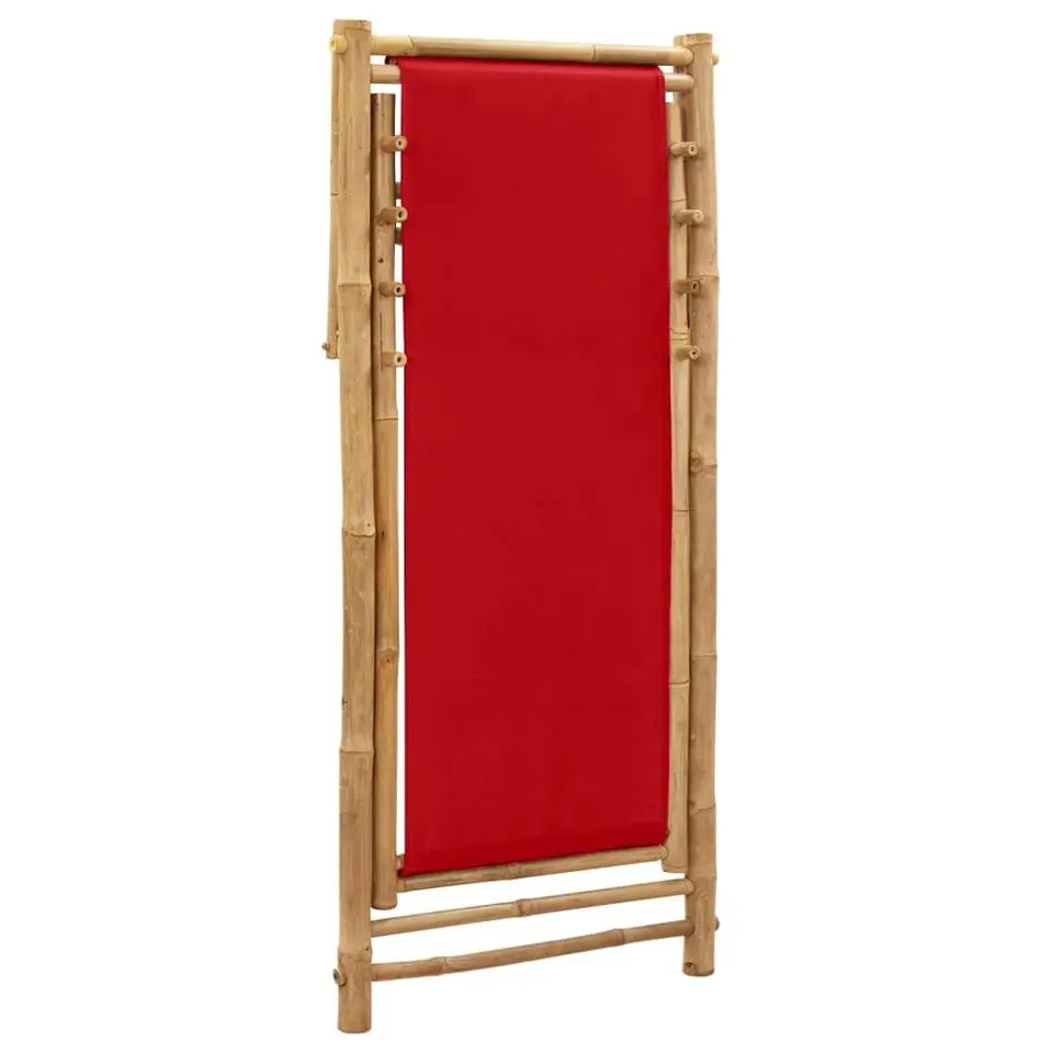 vidaXL - Ligstoel - Rood - Bamboe en canvas