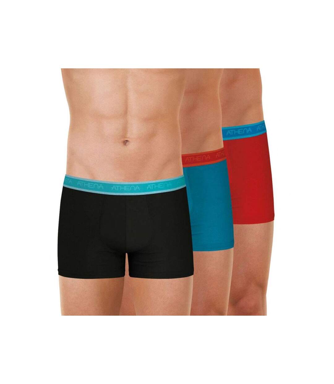 ATHENA Lot de 3 Boxers Homme Coton Bio EASY BIO Noir Lagon Rouge