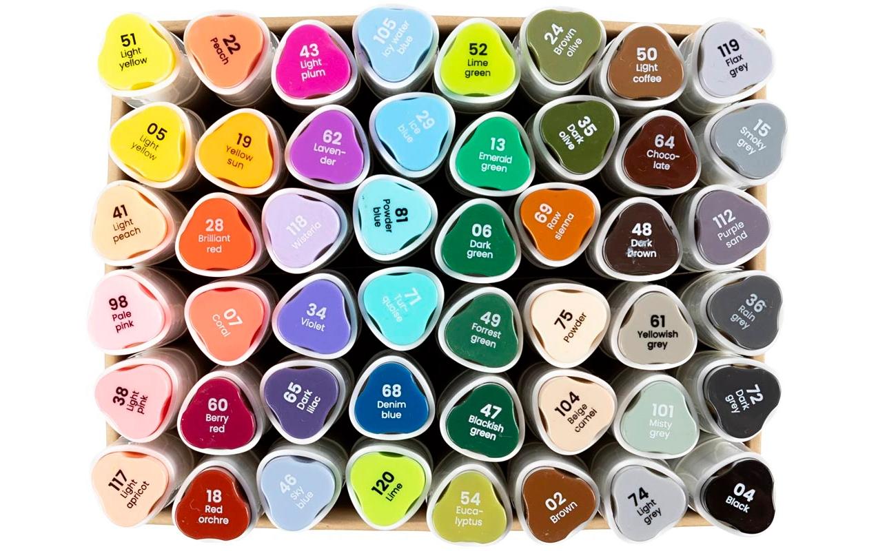 Kalligraphiemarker 1+ 8 mm, 48 Stück, Standard-Farben2-in-1-Zeichenmarker
