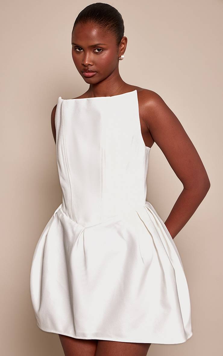 Blanc Robe Mini Bandeau À Jupe Tulipe En Tissu Tissé À Pois Blanc Premium