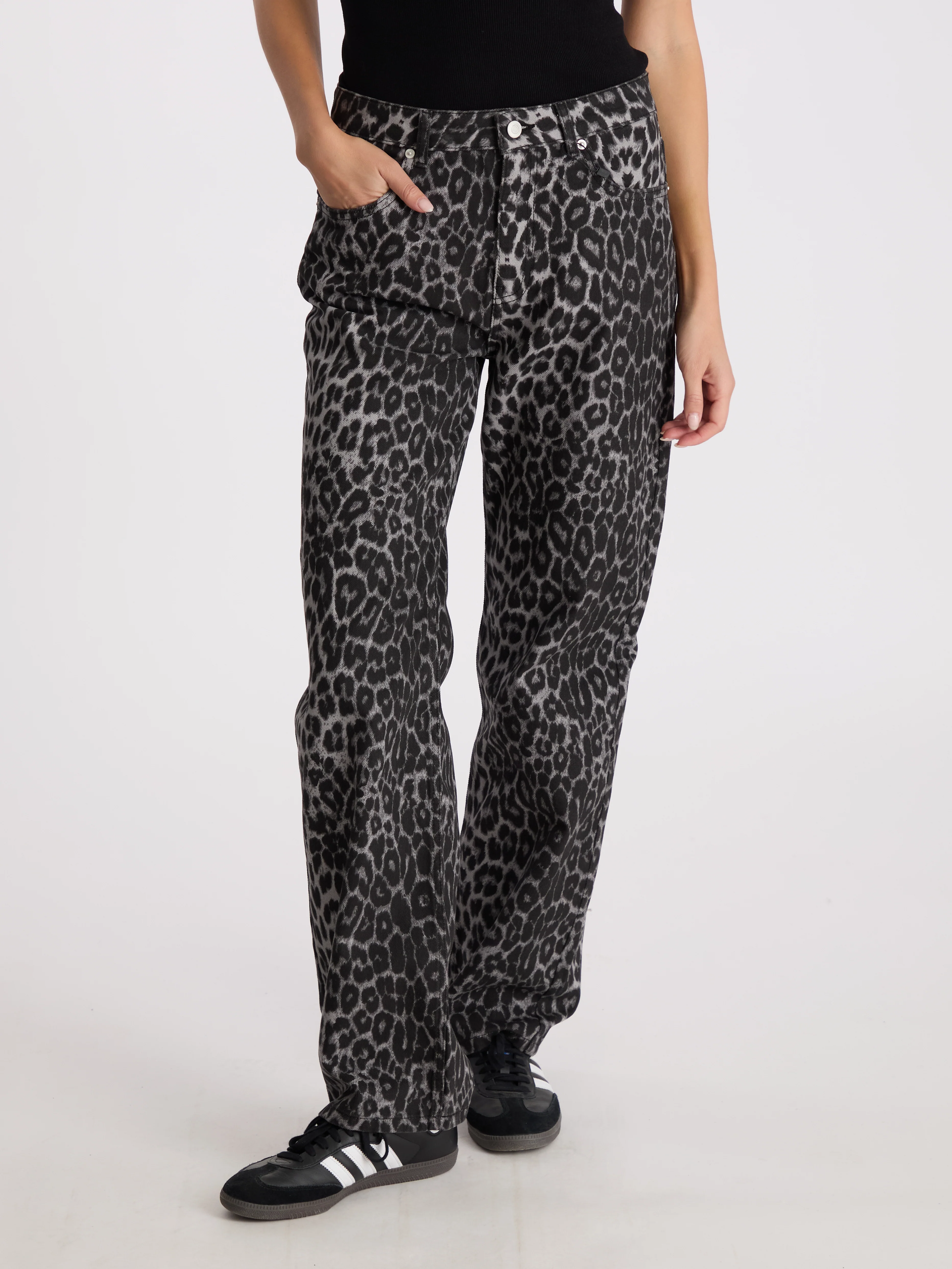Neo Noir  Simona Leopard bukser - Grey Leopard