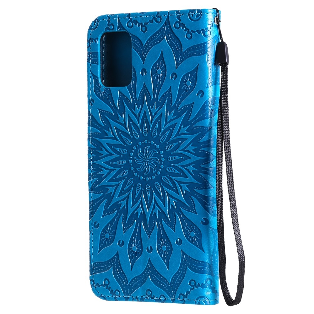 Samsung Galaxy A51 (2019) Leder Tasche Flip Cover Sonnen Mandala - Blau