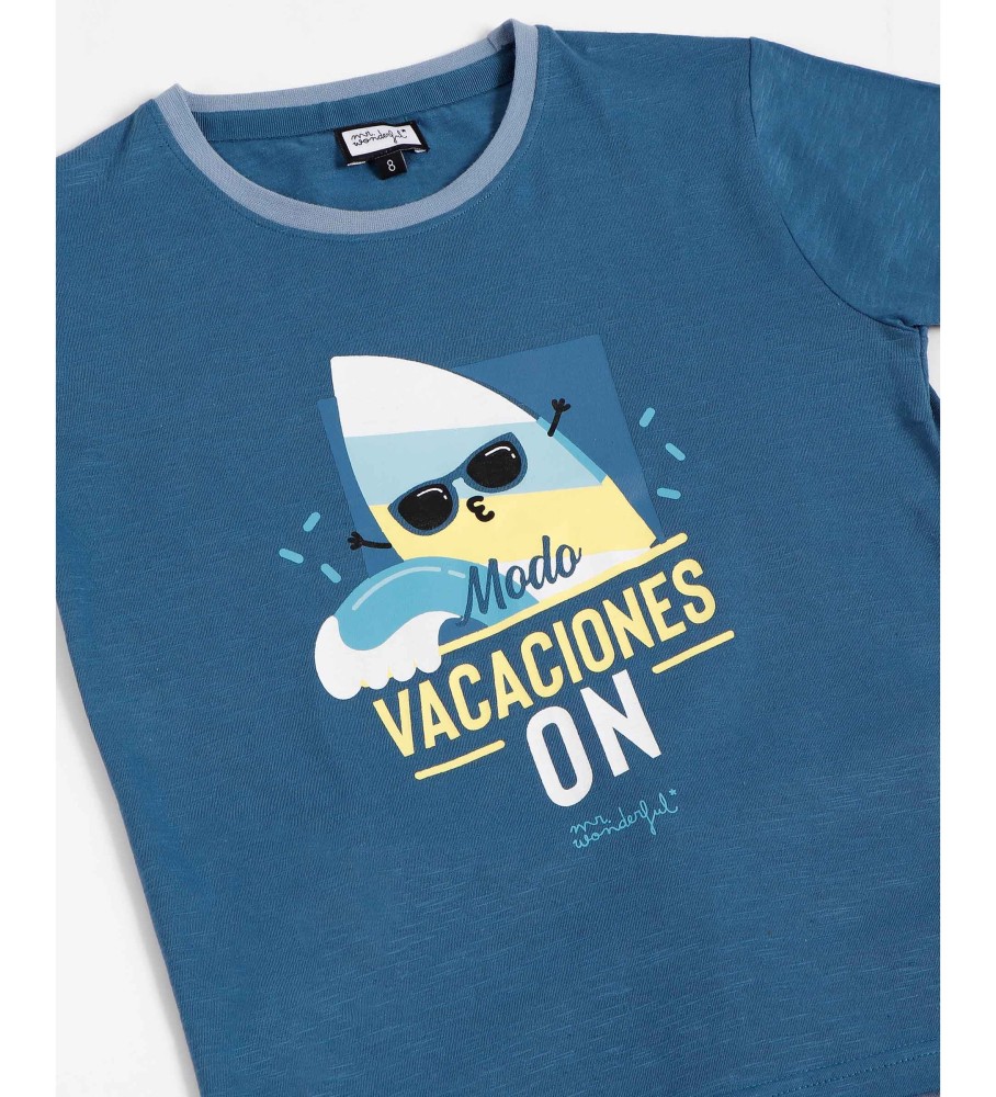 Pijama de férias Aznar Innova de manga curta azul