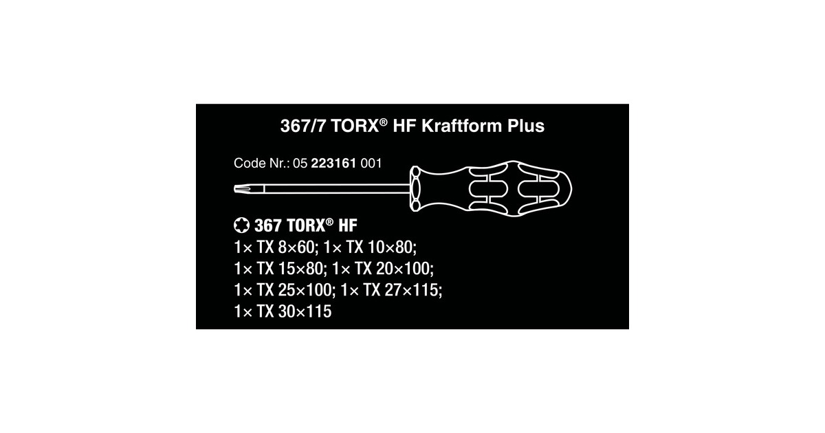 Wera367/7 TORX HF-schroevendraaierset Kraftform Plus + Rek  (Zwart/groen, 7-delig)