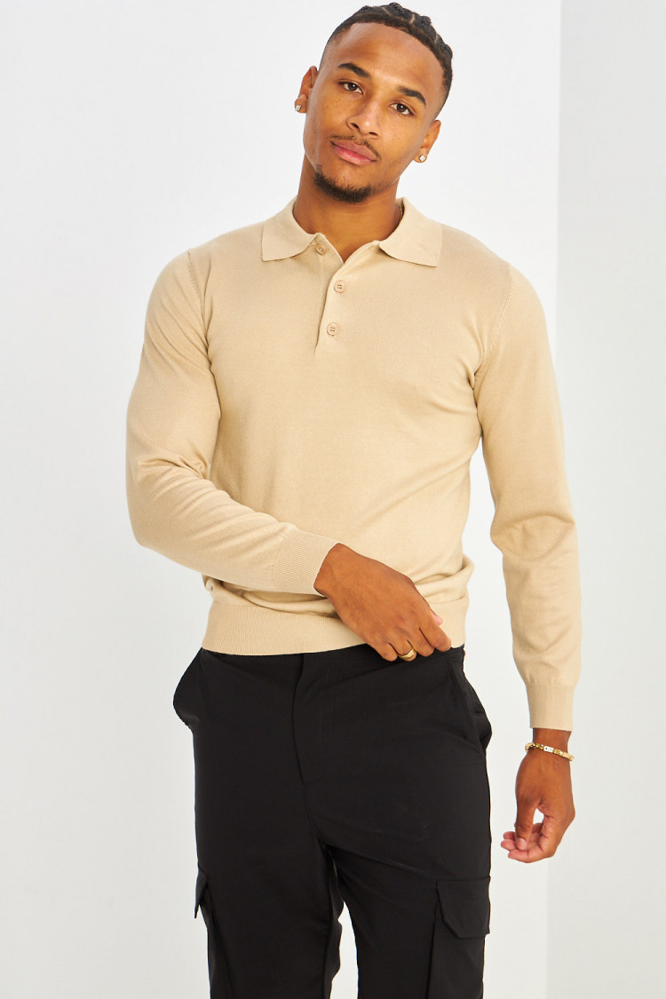 Pull léger beige foncé à boutons