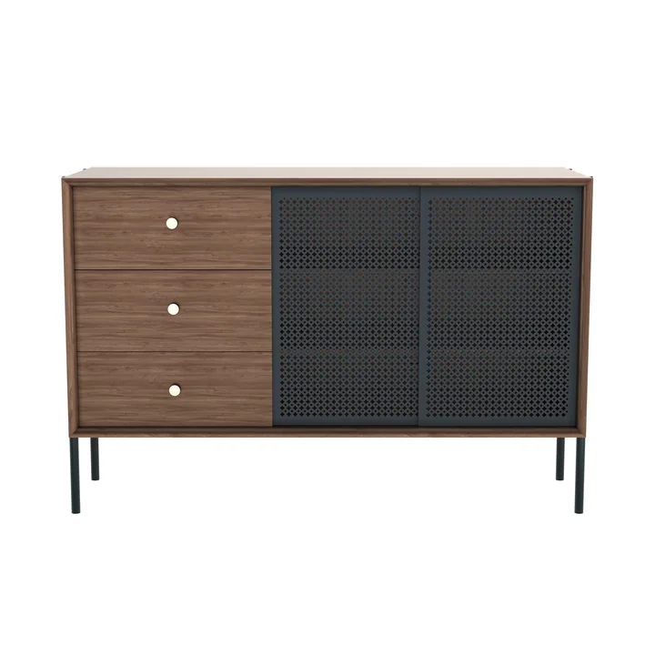 Hartô - Gabin Sideboard hoch mit Schubladen, Walnuss natur / schiefergrau