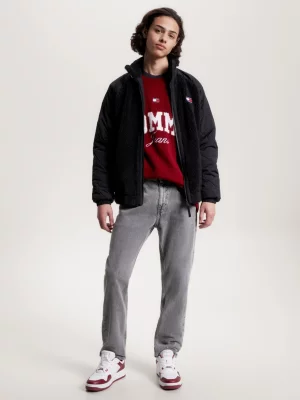 Calça jeans desbotada estilo pai, corte afunilado