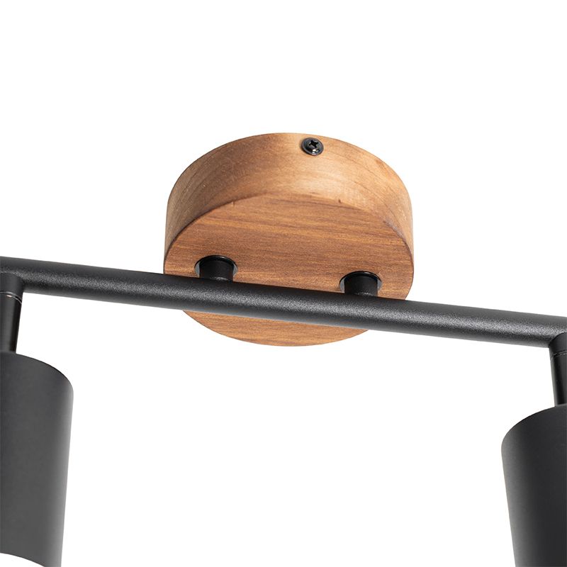 Industriële spot zwart met hout kantelbaar 2-lichts - Jeana