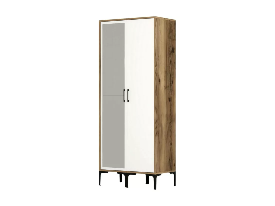 Garde-robe 2 portes Dbergonz, Meubles de chambre, Penderie de plain-pied, Placard à vêtements, 80x201h48 cm, Noyer et Blanc