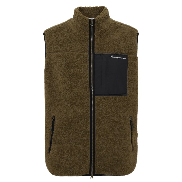 KnowledgeCotton Apparel Teddy Fleece Vest Dark Olive