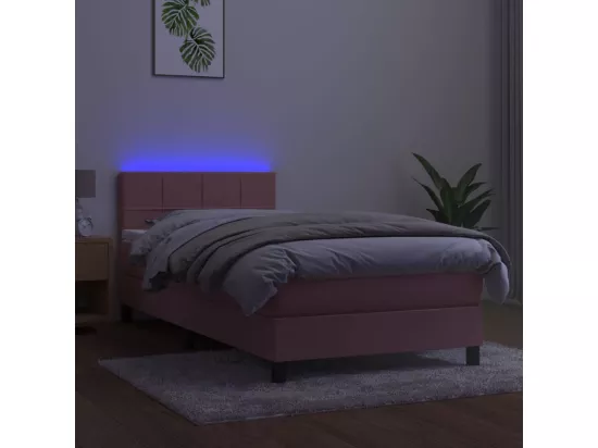 Sommier tapissier avec matelas et LED Rose 90x190 cm Velours