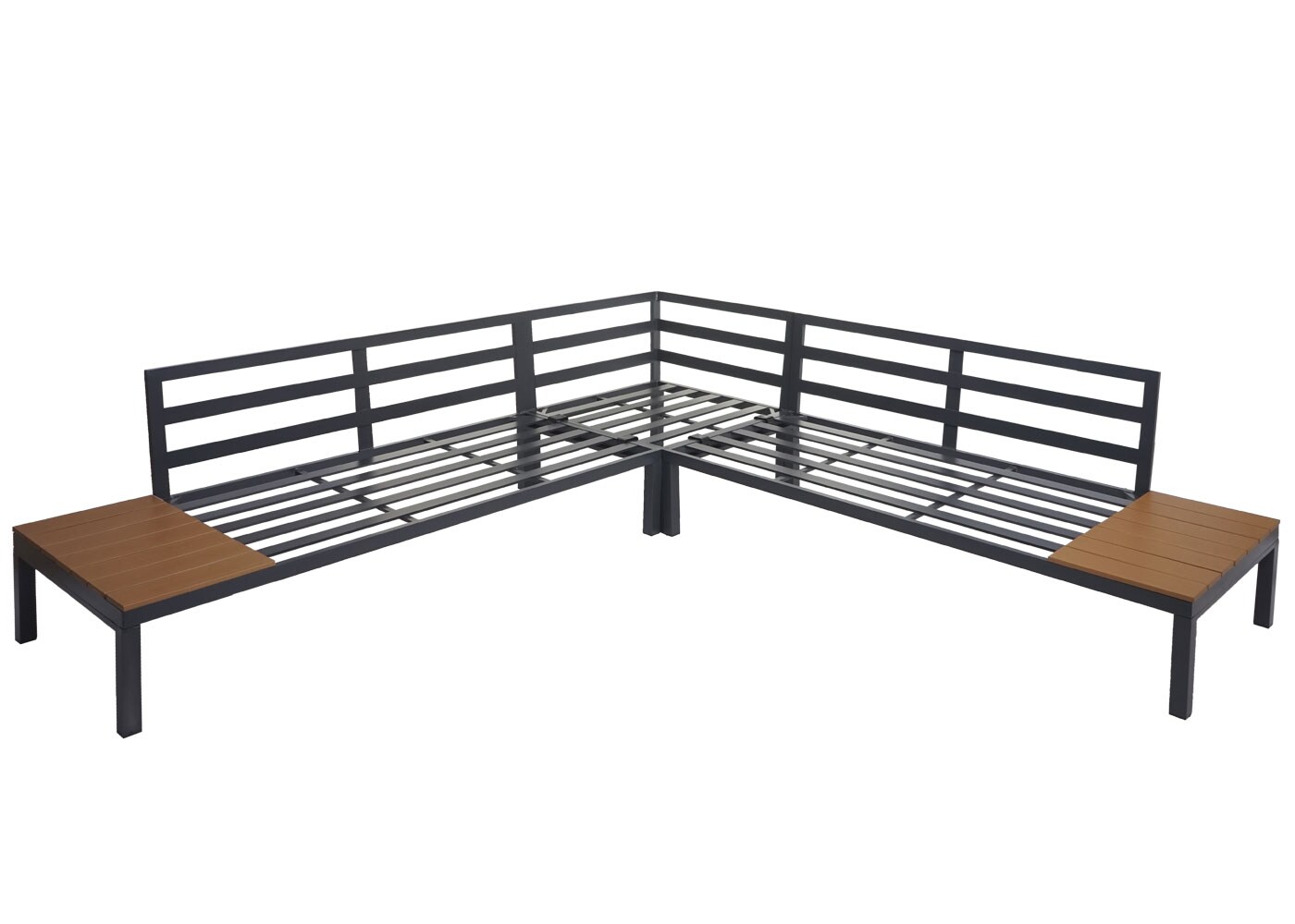 Garten Garnitur MCW-H54b, Garnitur Sitzgruppe Garten-/Lounge-Set Sofa, Olefin Holzoptik Alu ~ Polster hellgrau