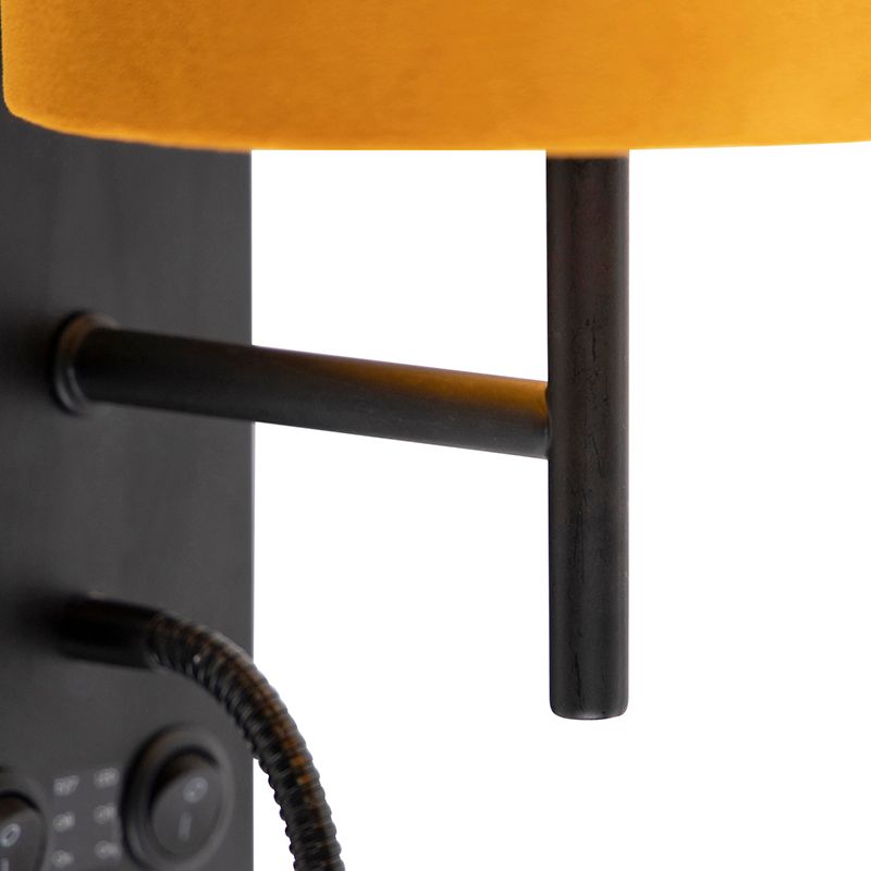 Wandlamp zwart met velours gele kap - Stacca