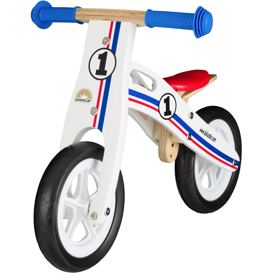 Bikestar Laufrad 10 Zoll Holz weiß, blau, rot
