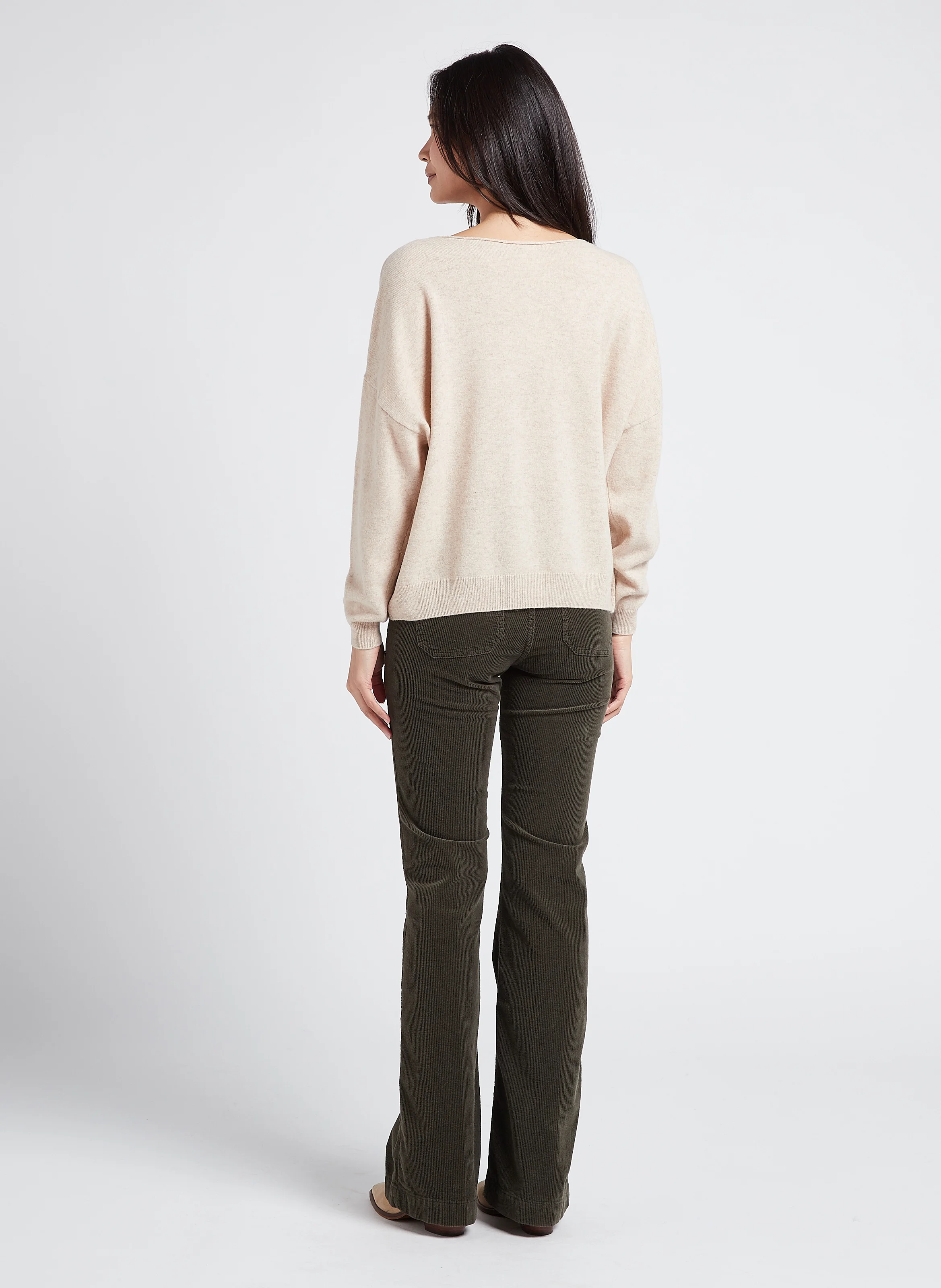 Pantalon patte d'eph en coton mélangé | Kaki