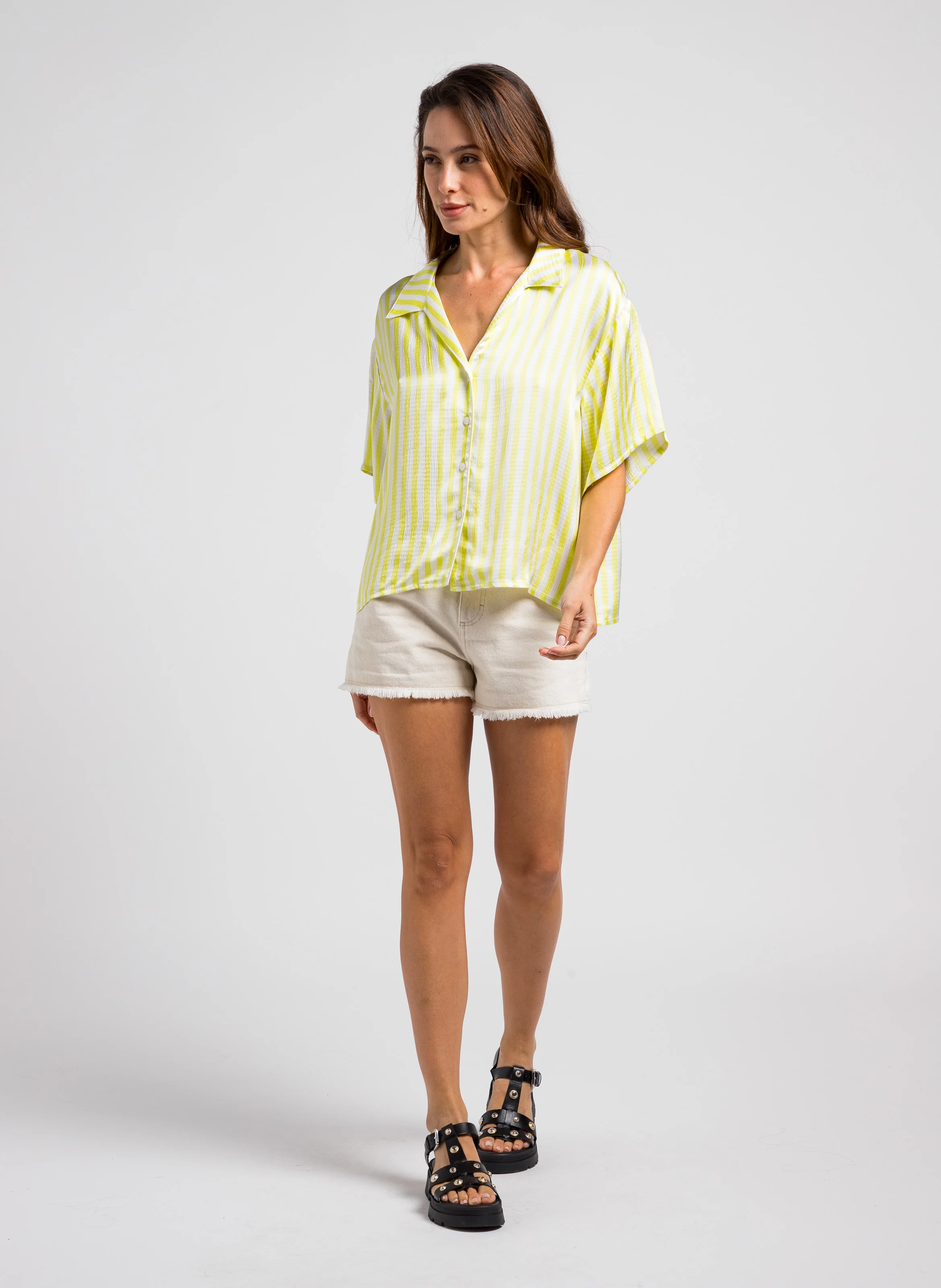 TINEBOROW - Short taille haute en coton recyclé | Beige