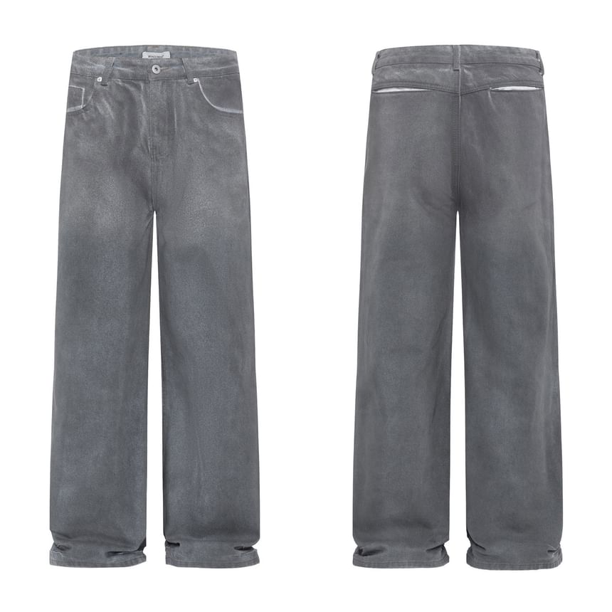 Derbundy - Mid Rise Washed Wide Leg Jeans