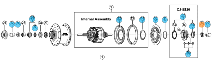 Shimano låseskive 8R blå til Nexus 8