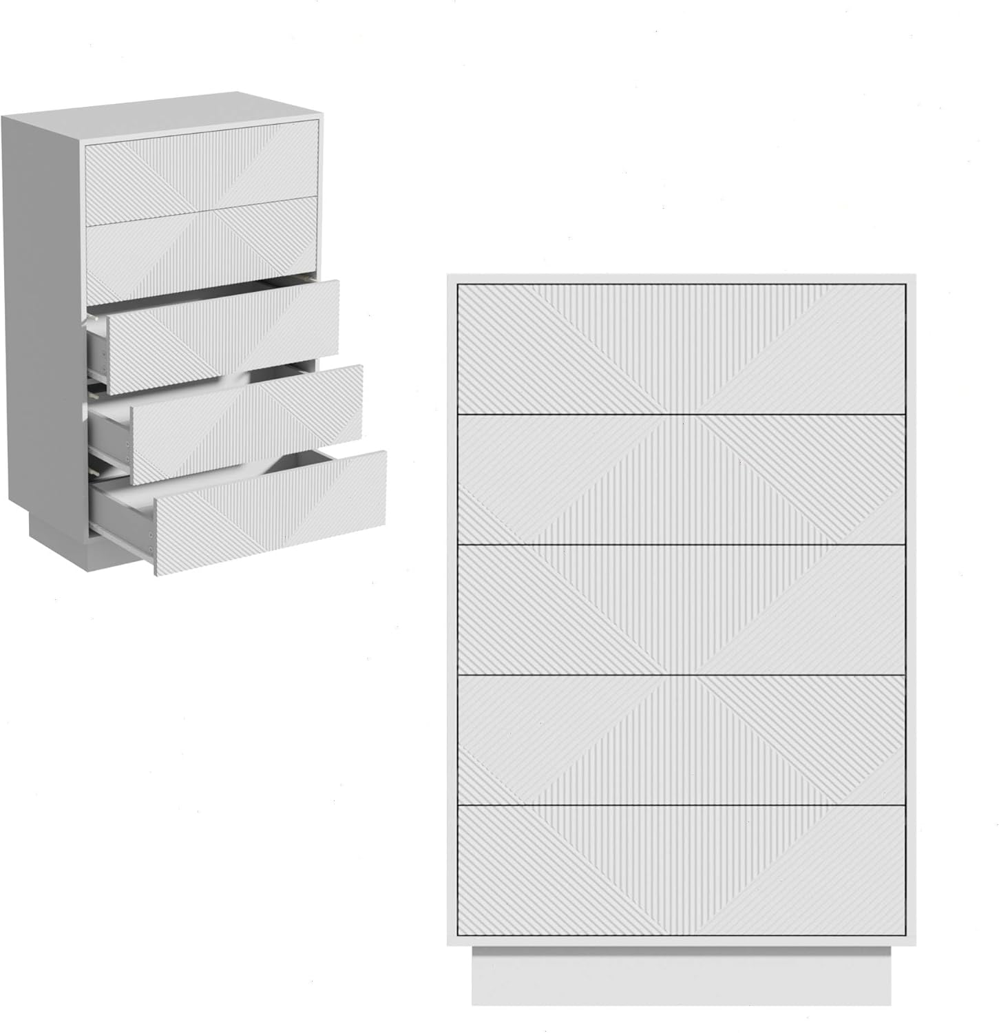 UEV Kommode mit 5 Schubladen,Drucktüröffner Push to Open schmal, Aufbewahrungskommode, Highboard, Sideboard mit Schubladen, Mehrzweckschrank für Wohnzimmer Schlafzimmer Flur Büro 60x33,5x94cm Weiß