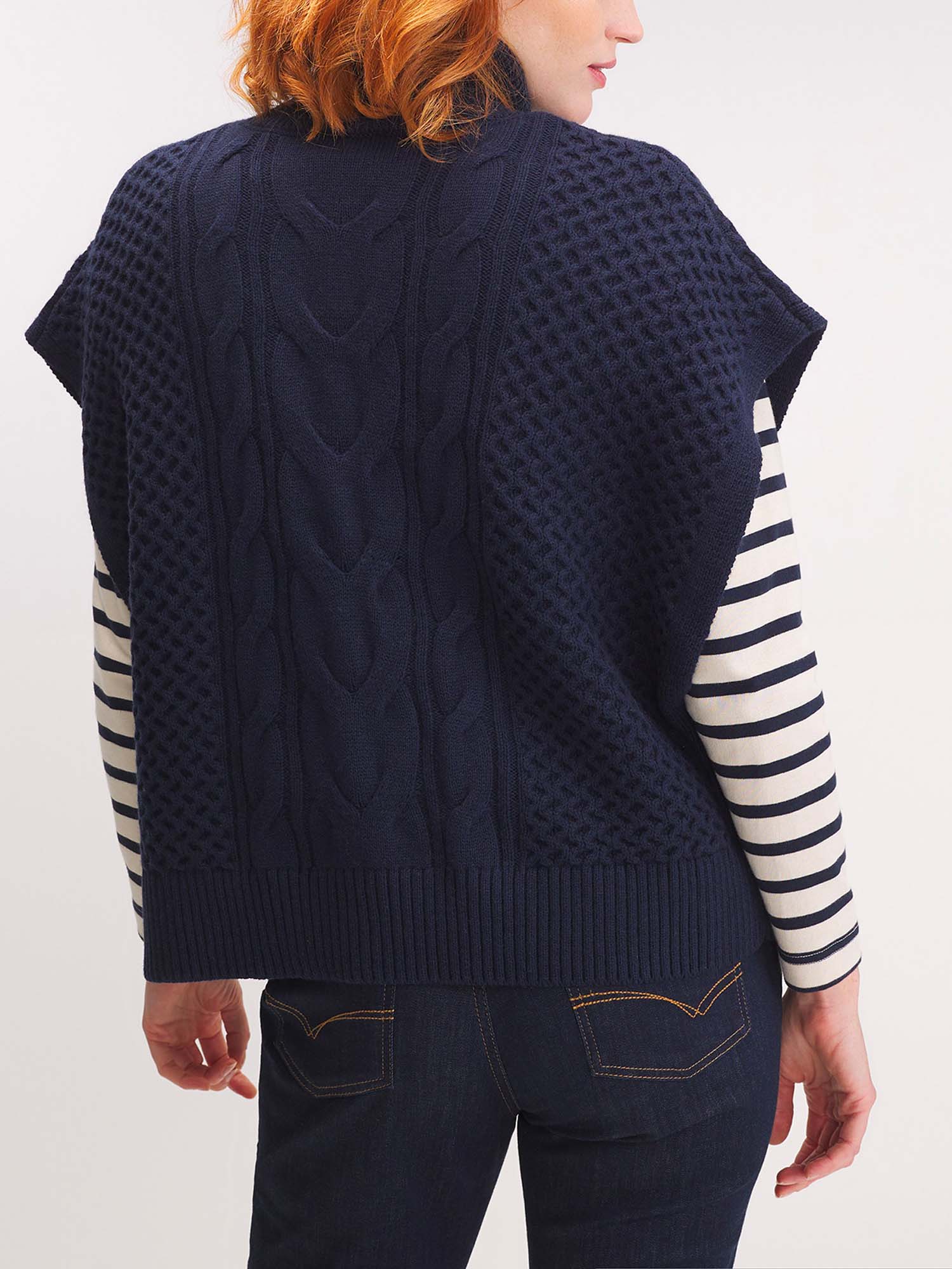 Poncho Court Femme Coton Laine Marine