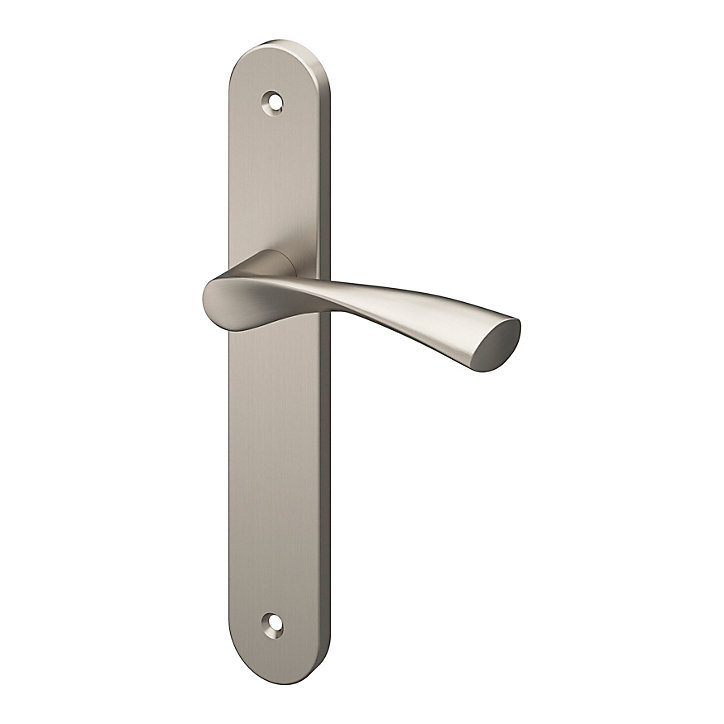 Ensemble poignée sur plaque rond GoodHome Breage effet nickel satin gris L.120.5mm x l.40mm entraxe 195mm