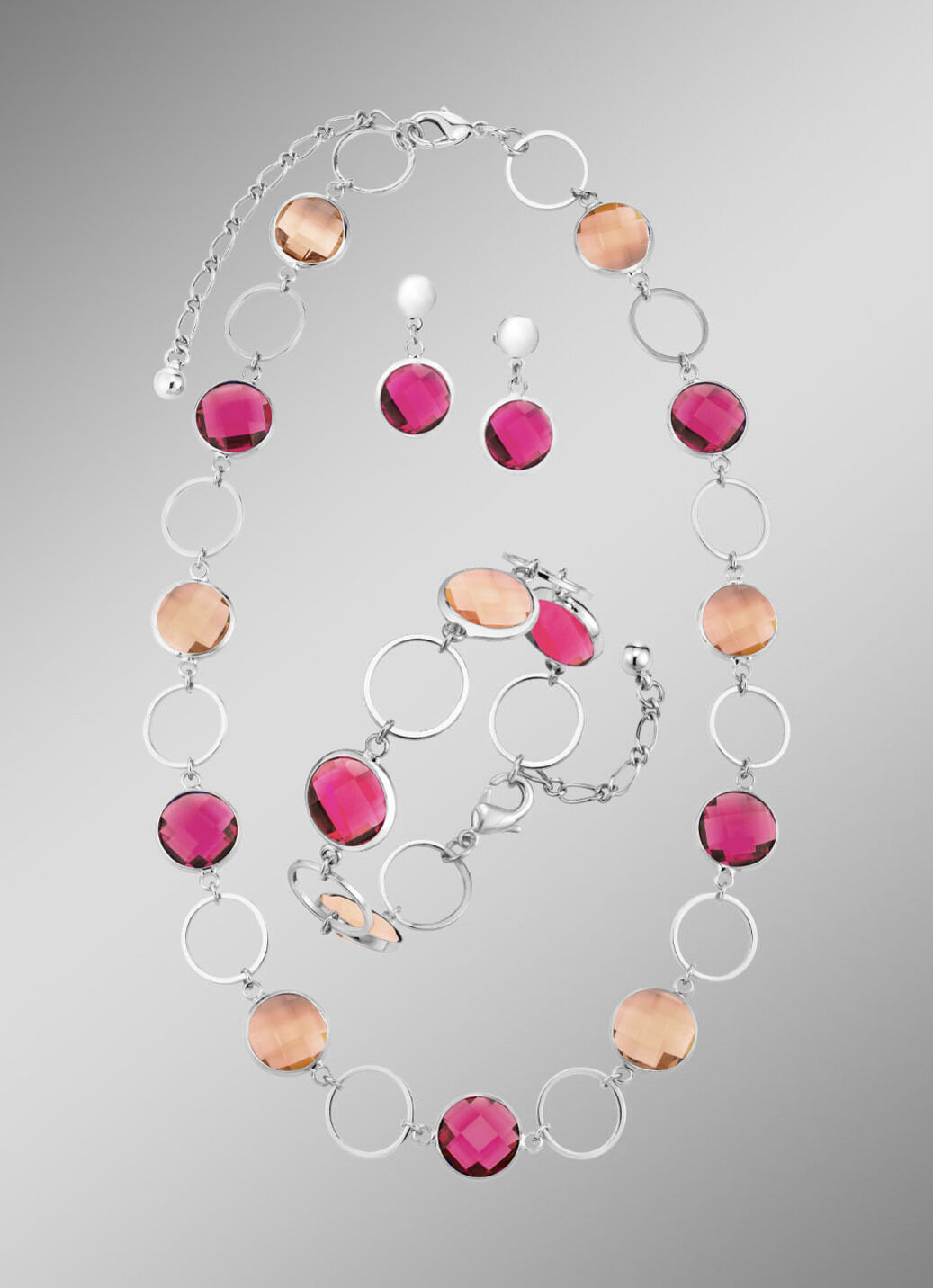 Schmuckset, 3-teilig, mit Kristallsteinen