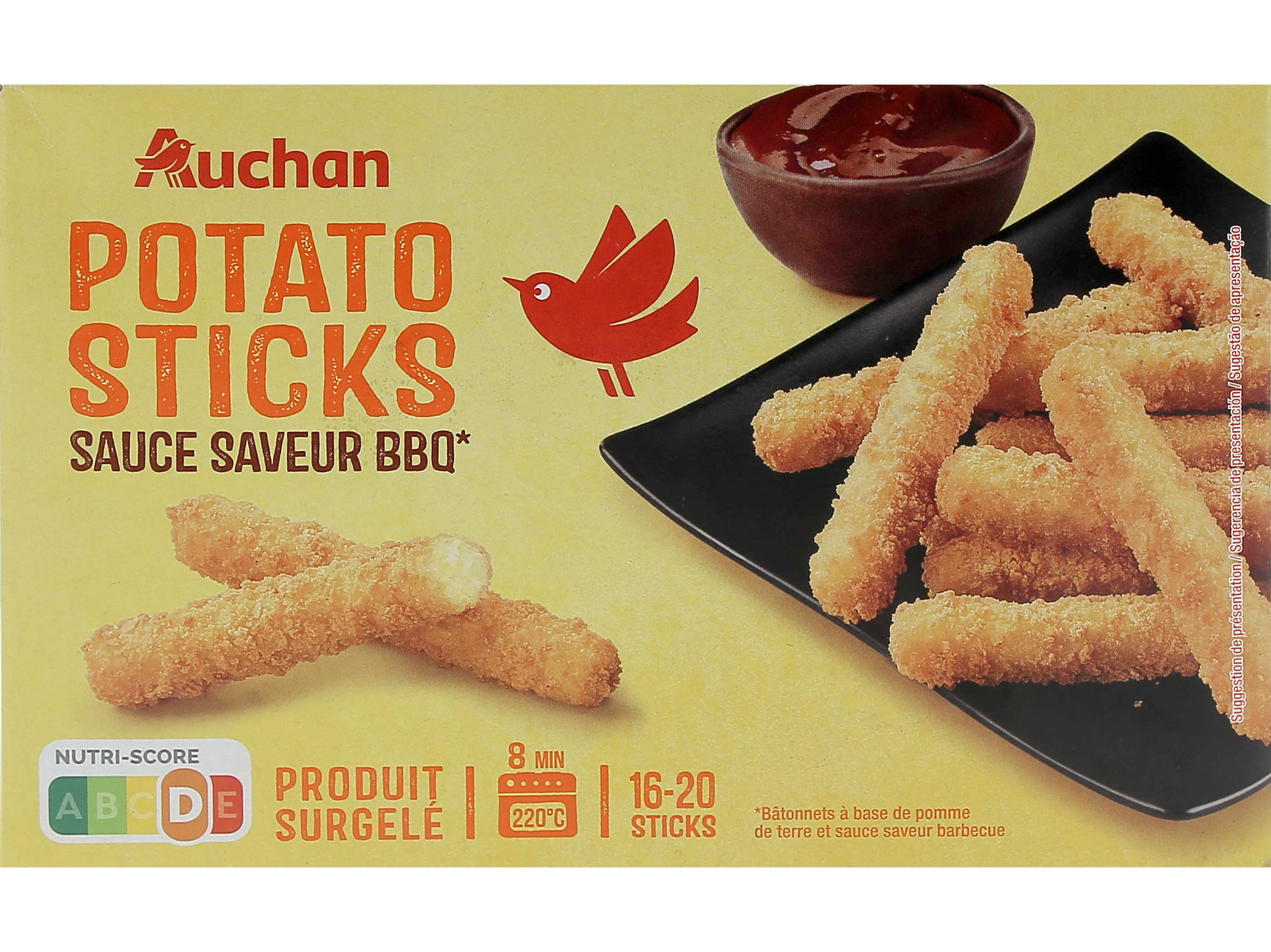 PATATO STICKS AUCHAN C/MOLHO BARBECUE 250G