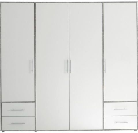 Kledingkast - Betonlook - Wit - Zilverkleurige Grepen