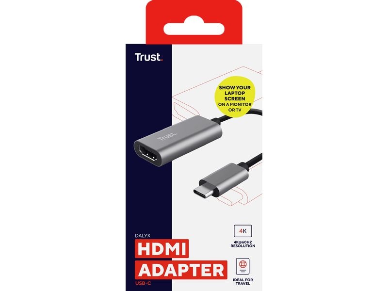 Trust Adapter USB-C-auf-HDMI USB Type-C - HDMI, Silber USB-C-auf-HDMI-Adapter mit Unterstützung für Ultra HD 4K Video und Mehrkanal-Audio