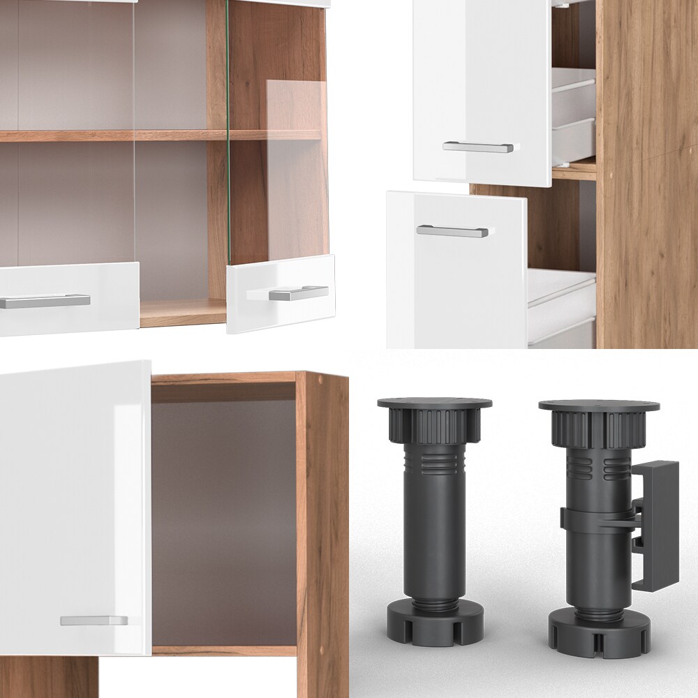 Vicco Küchenzeile Küchenblock Einbauküche R-Line 350 cm Eiche Weiß Hochglanz Küche
