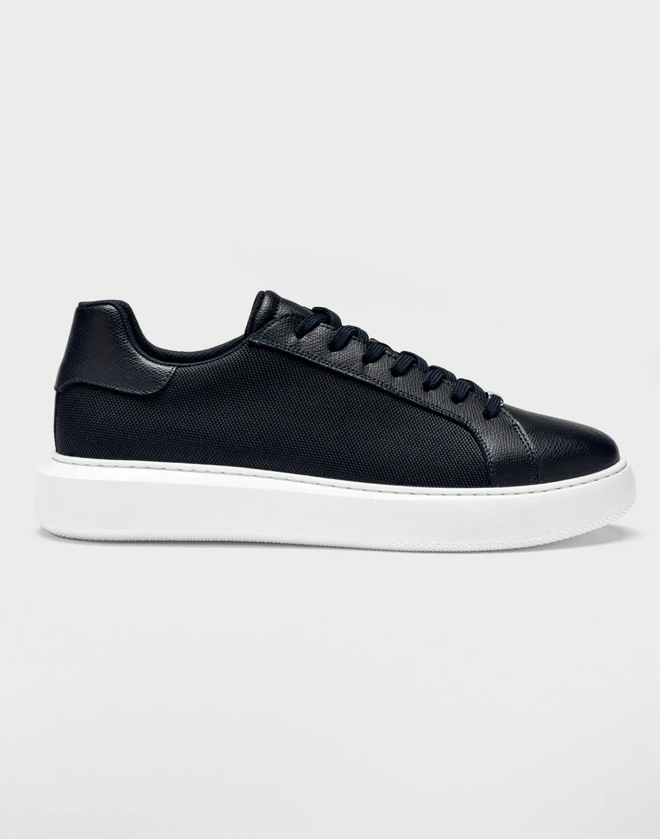Baskets cuir grainé marine 