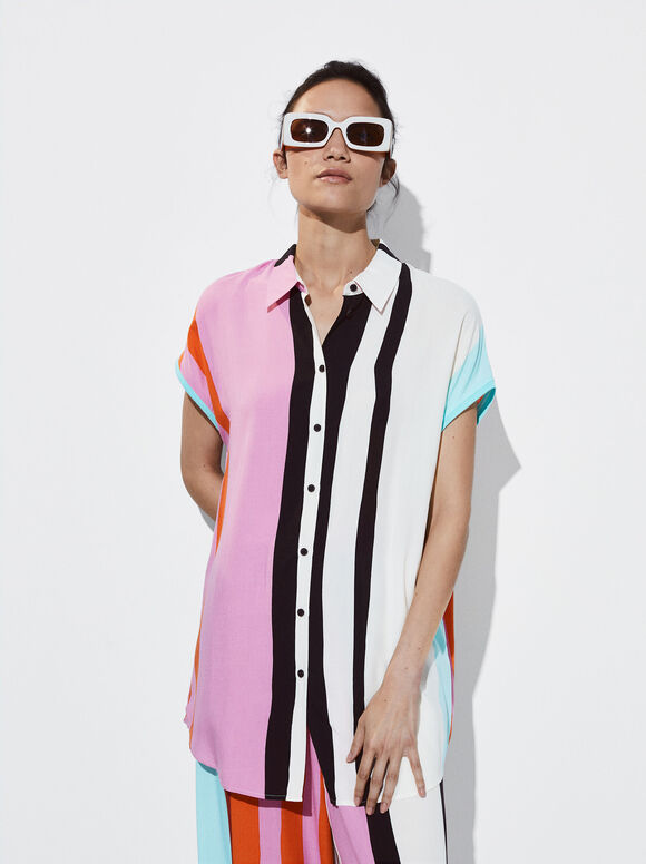 Camisa Fluida Com Raias - Multicor
