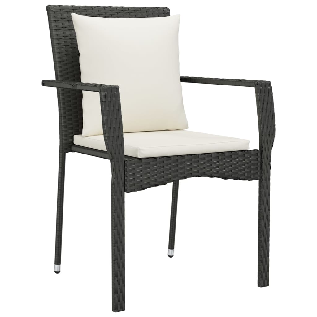 Mobilier à dîner de jardin et coussins 5 pièces noir résine tressée