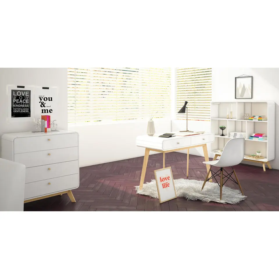 Cassie - Bureau met 2 laden in eiken look / wit