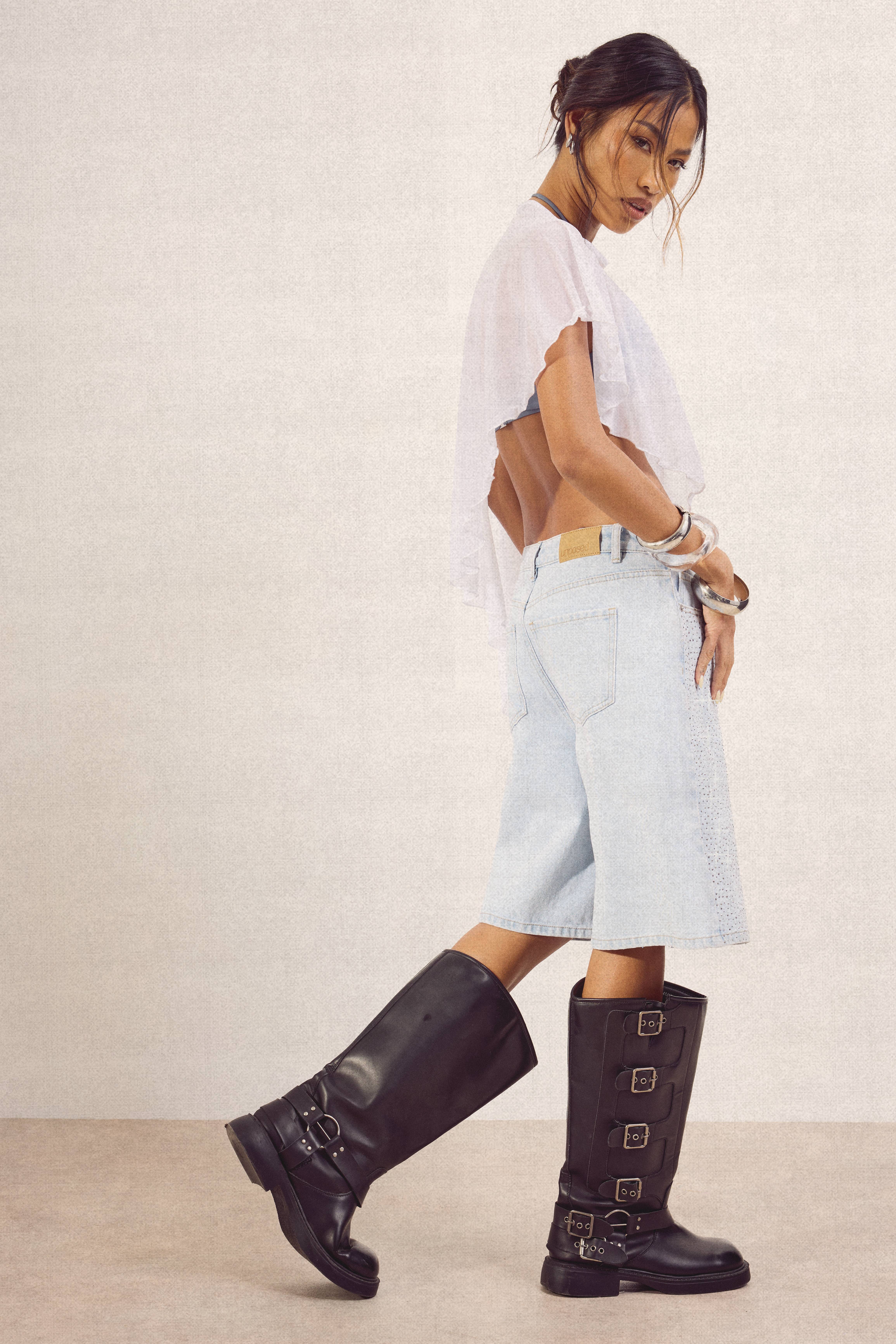 boohoo Short En Jean Orné